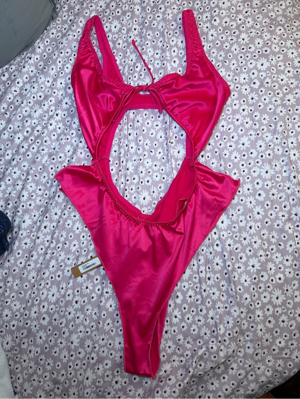 SKIMS Size XXS SATIN Lingerie Woven Tie Front Teddy Raspberry PINK Romance